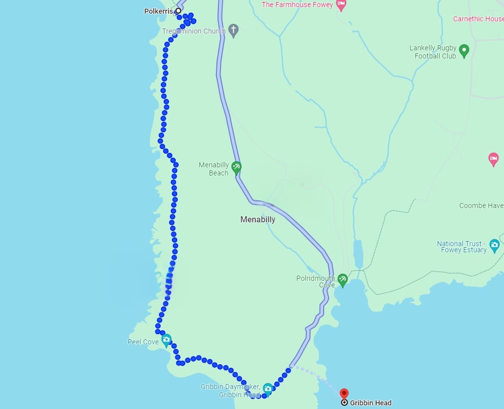 Map of Polkerris to the Gribbin Head Walk