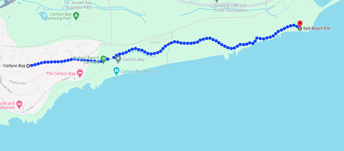 Map of the Carlyon Bay to the Spit Beach